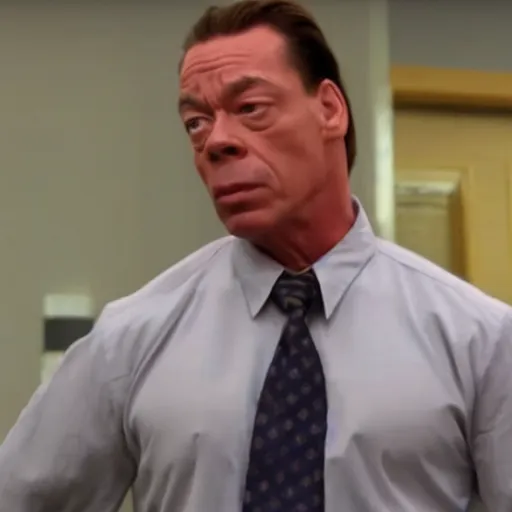 Image similar to Jean Claude Vandamme as Stanley on the office, cinematic still, high quality,