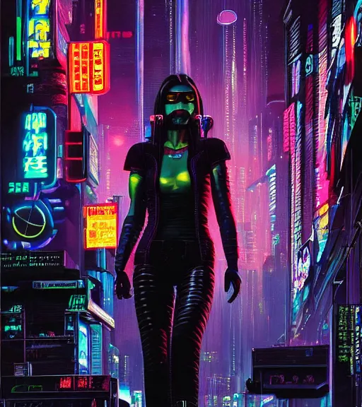 Image similar to a portrait of a cyberpunk merc, Night City, cyberpunk 2077, very very coherent painting, 1979 OMNI Magazine Cover, street level neo-Tokyo in cyberpunk 2020 style by Vincent Di Fate by mark arian by artgerm, 4k, 8k, HD, trending on artstation