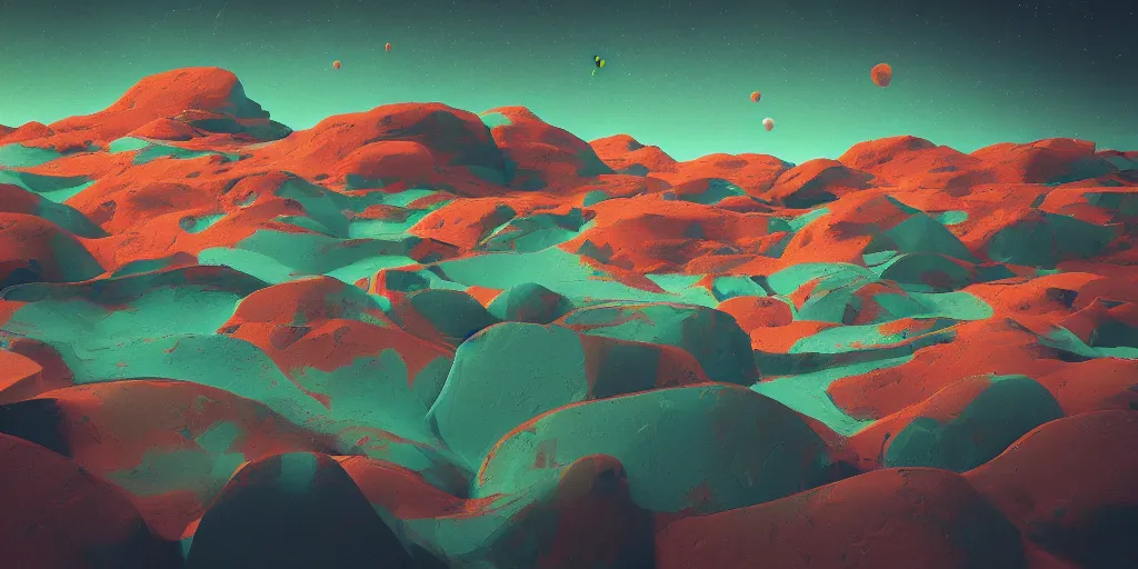 Image similar to abstract 3d landscape painting at noon by james jean and painted in no mans sky style, redshift, octane