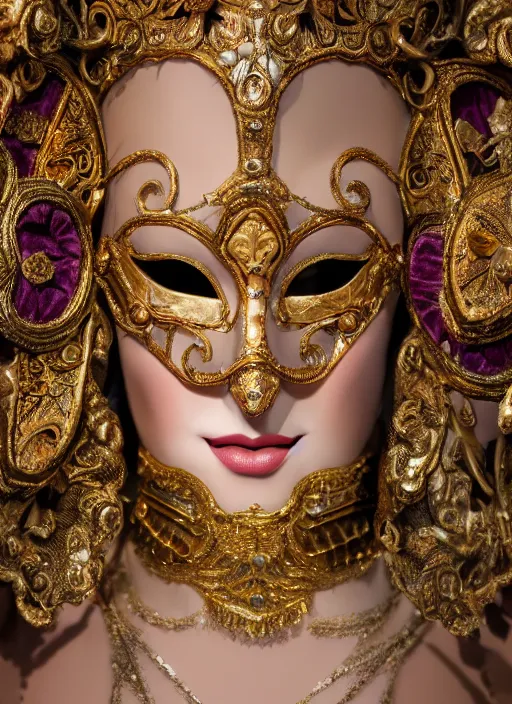 Image similar to closeup of A beautiful woman in an ornate Venice Carnival Mask, 8K, octane render, 8K,