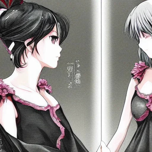 Prompt: an angry stare down between two beautiful maids standing face to face, detailed anime art