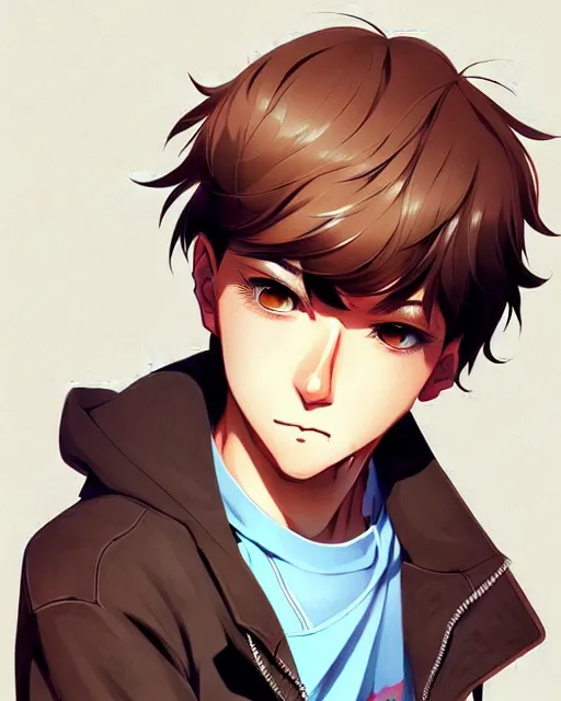 Image similar to teen boy with short messy brown hair, hacker kid, portrait shinkai makoto studio ghibli studio key hideaki anno sakimichan stanley artgerm lau rossdraws james jean marc simonetti elegant highly detailed digital painting artstation pixiv