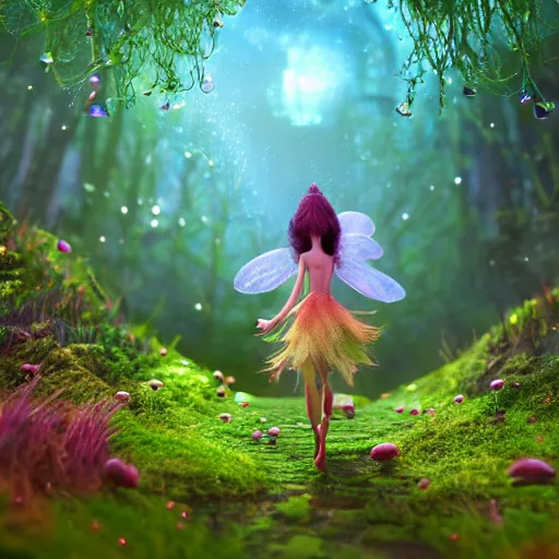 Prompt: beautiful faerie princess walks through happy trippy fungal landscape, weta pixar 8 k detailed face award winning photography, cosmic, heavenly, god rays, intricate detail, cinematic, unreal engine, cel shaded