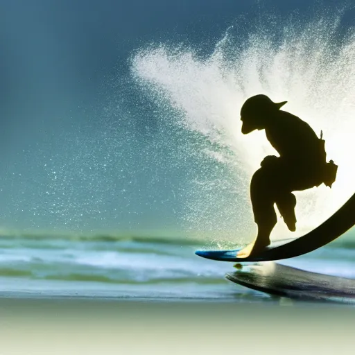 Image similar to stunning awe inspiring yoda surfing, movie still 8 k hdr atmospheric lighting