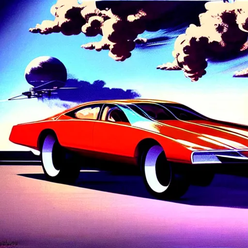 Image similar to concept art for a car that releases clouds of poisonous gas, painted by syd mead, high quality