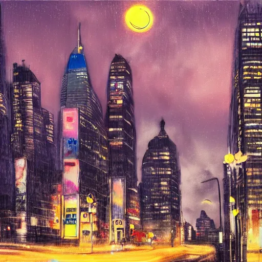 Image similar to City in the night, Joe Biden is in the middle (crossfade) with red eyes, art station