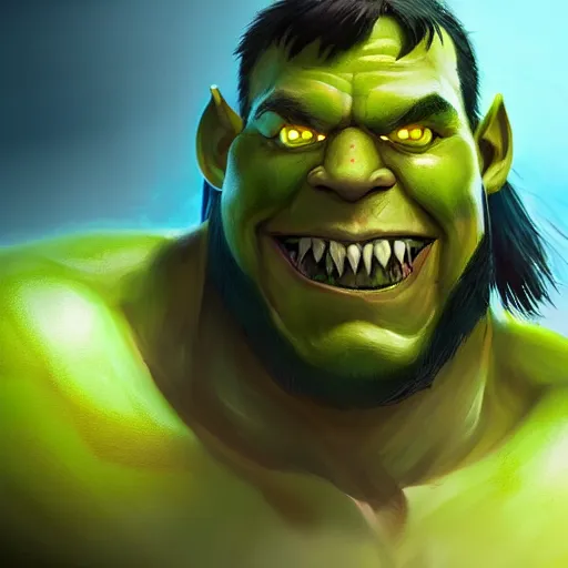 Prompt: Portrait of John Cena as a warcraft orc, green skin, big fangs, mattepainting concept Blizzard pixar maya engine on stylized background splash comics global illumination lighting artstation lois van baarle, ilya kuvshinov, rossdraws