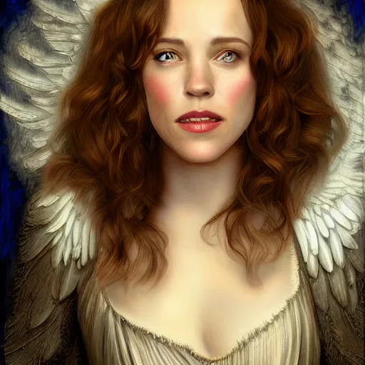 Prompt: rachel mcadams as an angel, detailed digital painting, pre - raphaelite, intricate