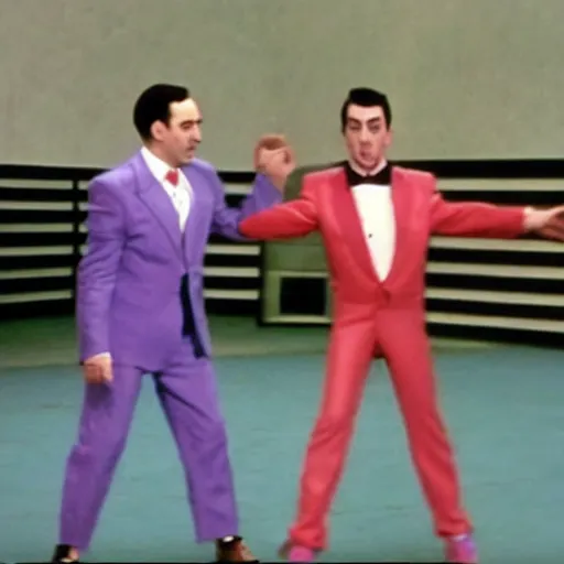 Image similar to Pee Wee Herman fights Mr Bean in WWE, 1990