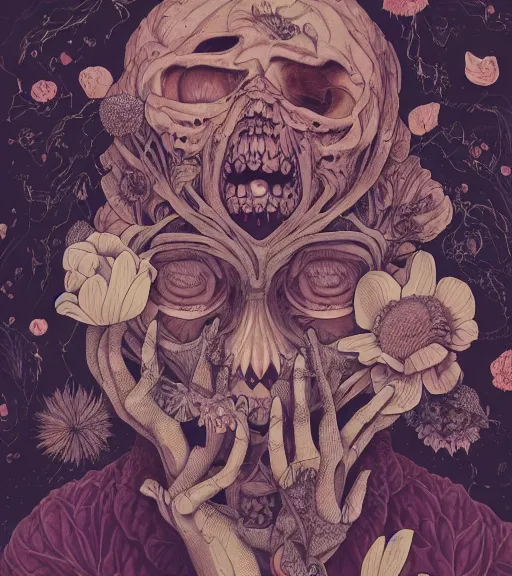 Prompt: portrait, nightmare anomalies, flowers by miyazaki, illustration, kenneth blom, mental alchemy, james jean, pablo amaringo, naudline pierre, contemporary art, hyper detailed