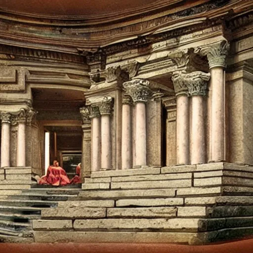 Image similar to Beautiful Promotional Photograph of ancient Roman McDonalds, wideshot,longshot,fullshot.