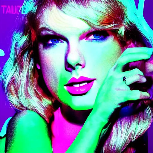 Image similar to a neon album cover for Taylor Swift