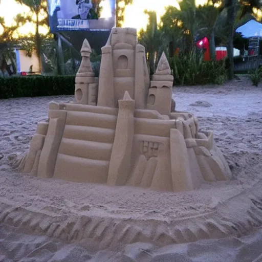 Image similar to a sandcastle in the shape of nathan fillion