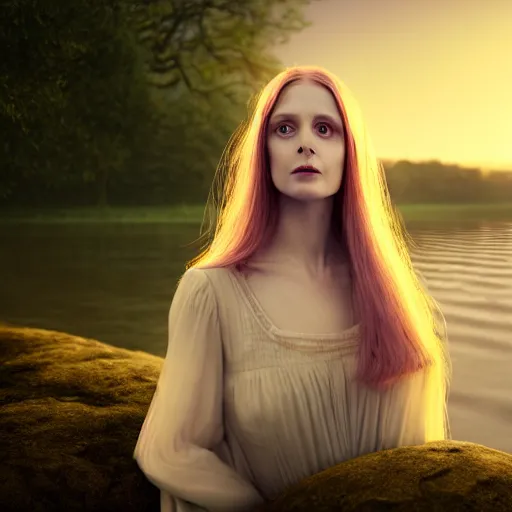 Prompt: photographic portrait of a stunningly beautiful english clairvoyant renaissance female in soft dreamy light at sunset, beside the river, soft focus, contemporary fashion shoot, in a denis villeneuve and tim burton movie, by edward robert hughes, annie leibovitz and steve mccurry, david lazar, jimmy nelsson, extremely detailed, breathtaking, hyperrealistic, perfect face, octane render