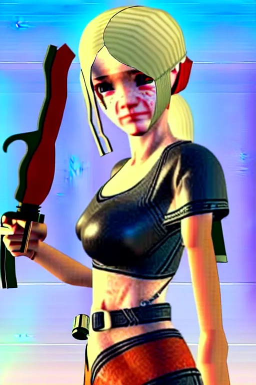 Prompt: A cute spaghetti-girl thief protagonist with leather-strap-armor and ninja weapons in GTA 5