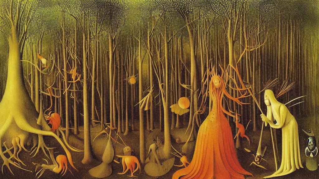 Prompt: a beautiful digital painting digital render of a forest full of strange creatures. remedios varo. hieronymus bosch. johfra bosschart