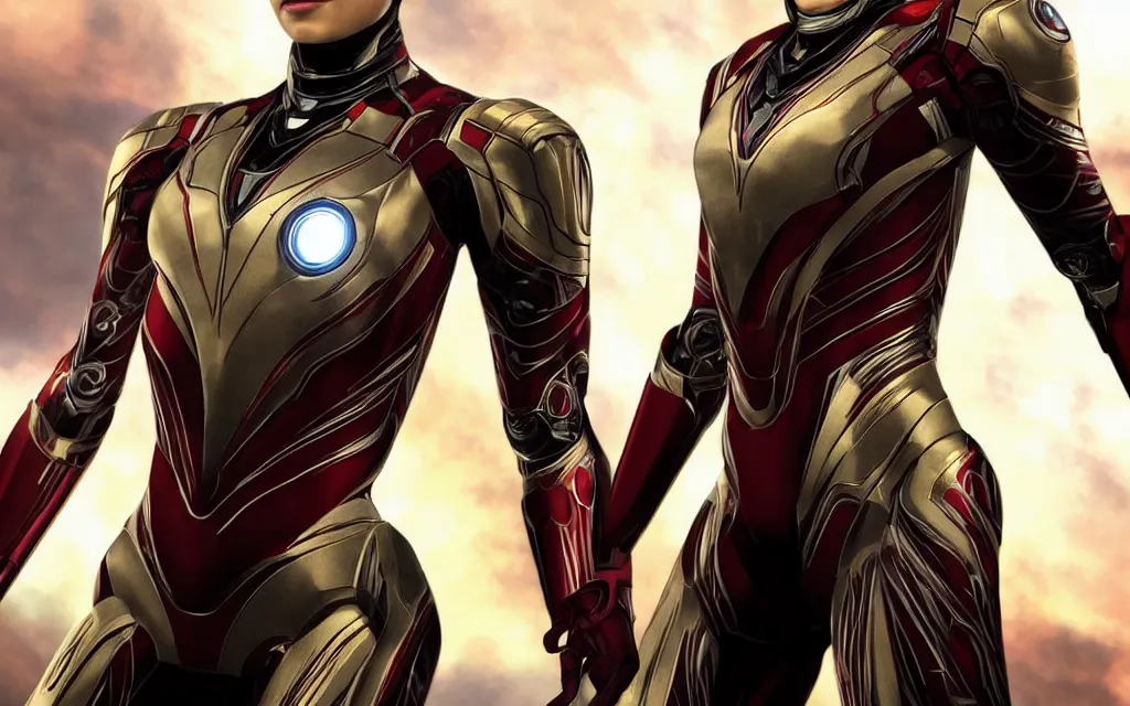 Image similar to tikhanovskaya in tony stark iron suit