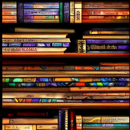 Prompt: close up of a wizard\'s bookshelf, colorful, rule of thirds, award winning, extreme detail, photorealistic digital art, trending on artstation, -W 1088