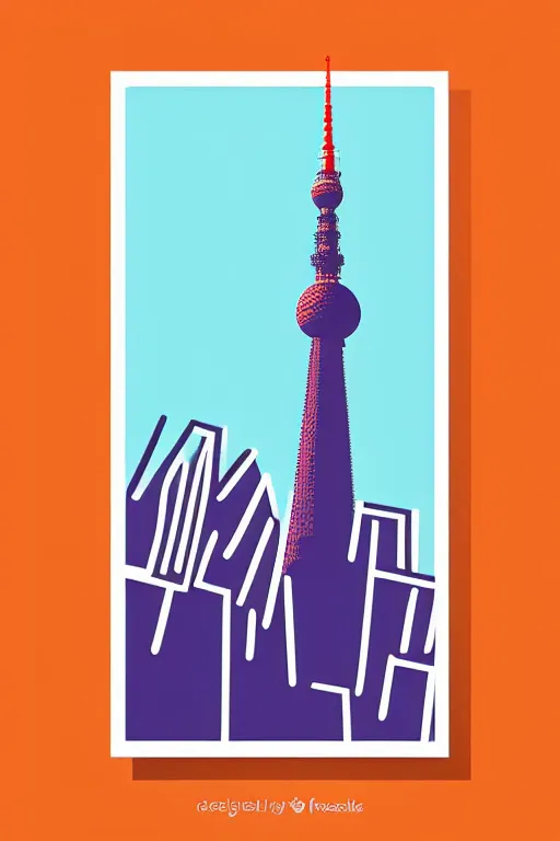 Image similar to minimalist boho style art of colorful berlin television tower, illustration, vector art