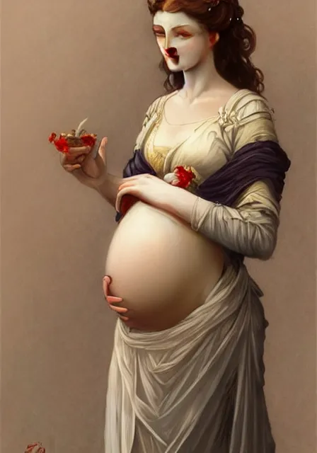 Prompt: pregnant sansa, intricate, elegant, highly detailed, digital painting, artstation, concept art, smooth, sharp focus, illustration, art by artgerm and greg rutkowski and alphonse mucha and william - adolphe bouguereau