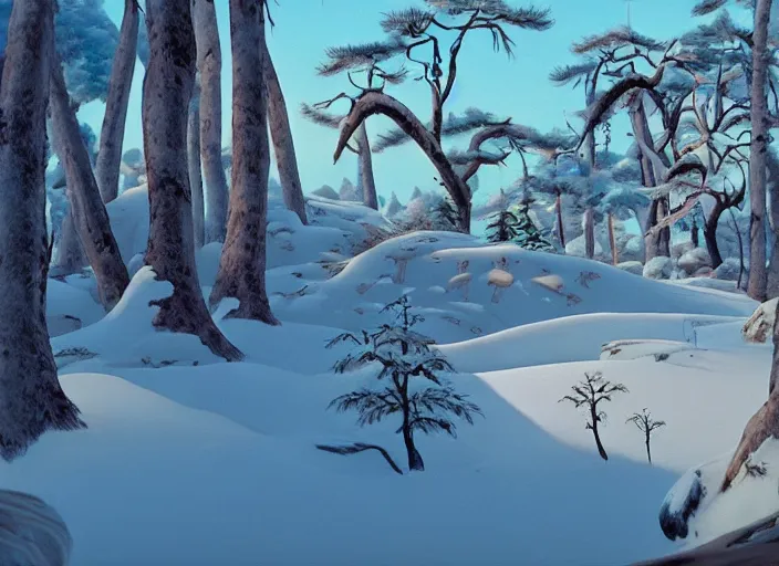 Prompt: wooded snowdrift landscape from mulan ( 1 9 9 8 )