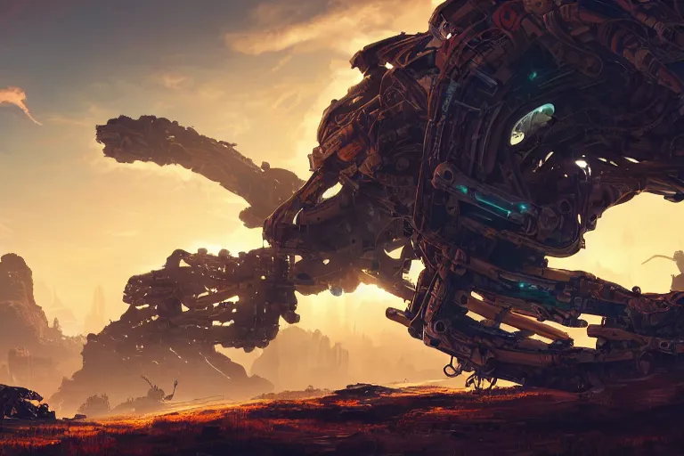 Image similar to slitherfang machine mecanical creature robot of horizon forbidden west horizon zero dawn radiating a glowing aura global illumination ray tracing hdr fanart arstation by ian pesty and alena aenami artworks in 4 k