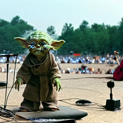 Image similar to yoda performing at woodstock