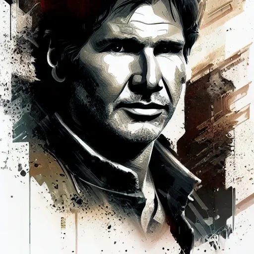 Prompt: portrait of harrison ford as han solo, fantasy, intricate, elegant, digital painting, trending on artstation, concept art, sharp focus, illustration by russ mills, 4k.