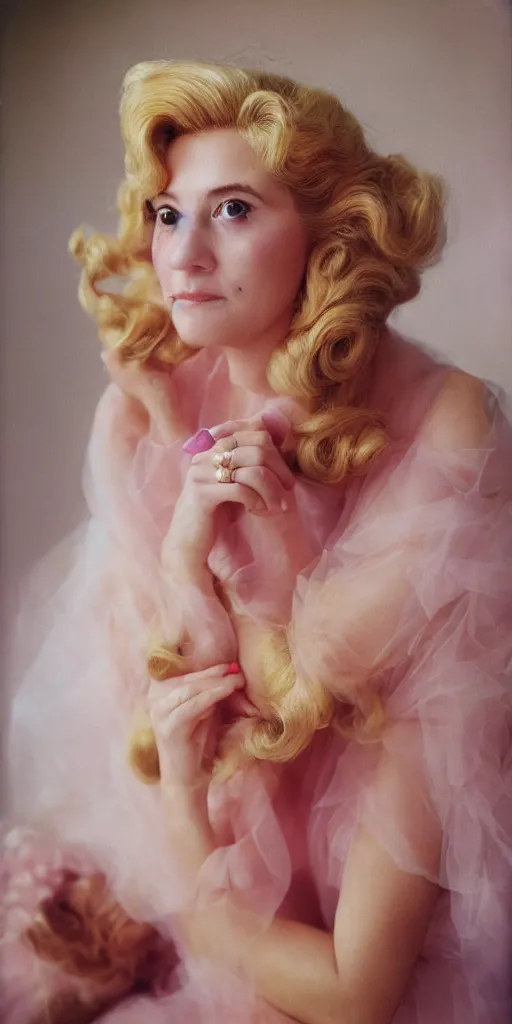 Prompt: Princess Peach, 35mm, f2.8, age, award-winning, candid portrait photo by annie leibovitz
