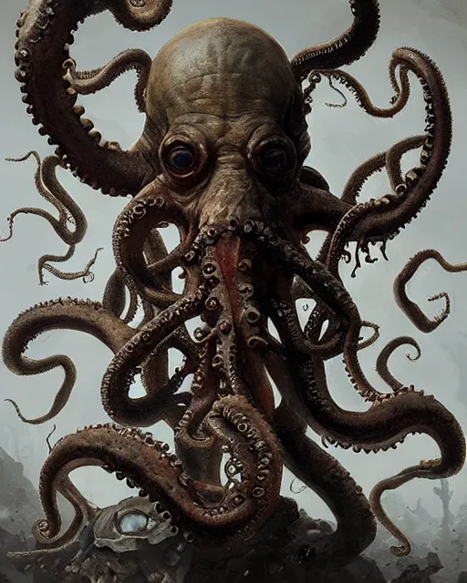 Image similar to hyper realistic photo portrait zombie octopus greg rutkowski, james gurney, mignola, craig mullins, brom