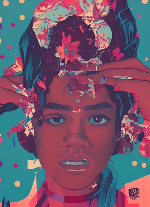 Prompt: Zendaya in Euphoria by Sachin Teng x Supreme :5 attractive, stylish, designer , asymmetrical, Matte Painting , geometric shapes, hard edges, graffiti, street art:2 Masterpiece, impressive detail, colorful, by Sachin Teng:4