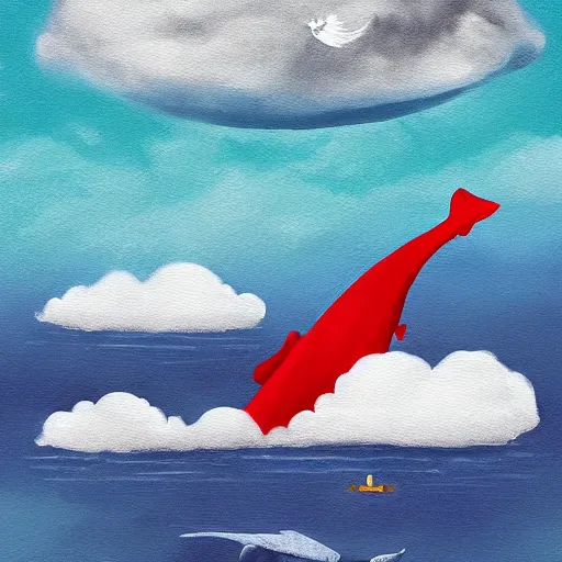 Prompt: blue whale swim in the cloud, digital painting