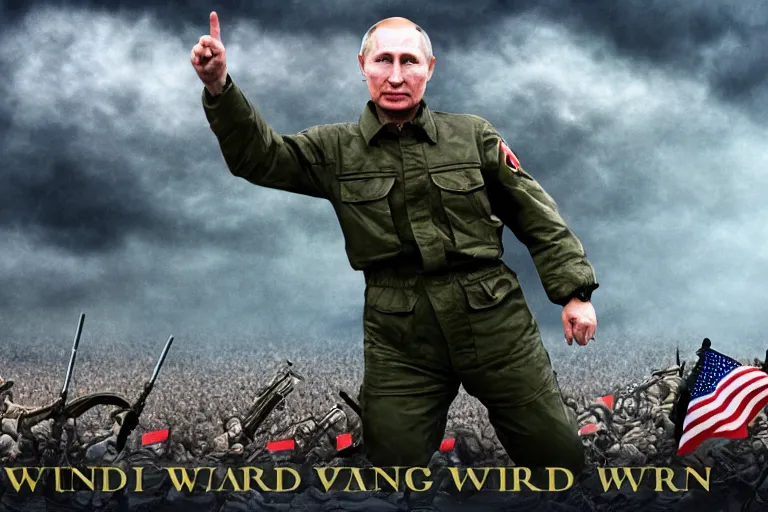 Image similar to Putin winning world war 3, digital art, 8k, UHD