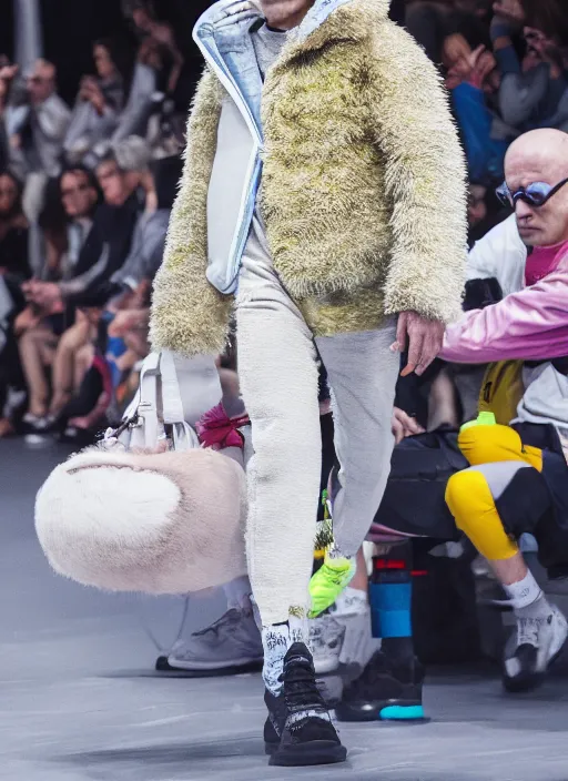 Image similar to hyperrealistic and heavy detailed Moncler runway show of rick and morty , Leica SL2 50mm, vivid color, high quality, high textured, real life