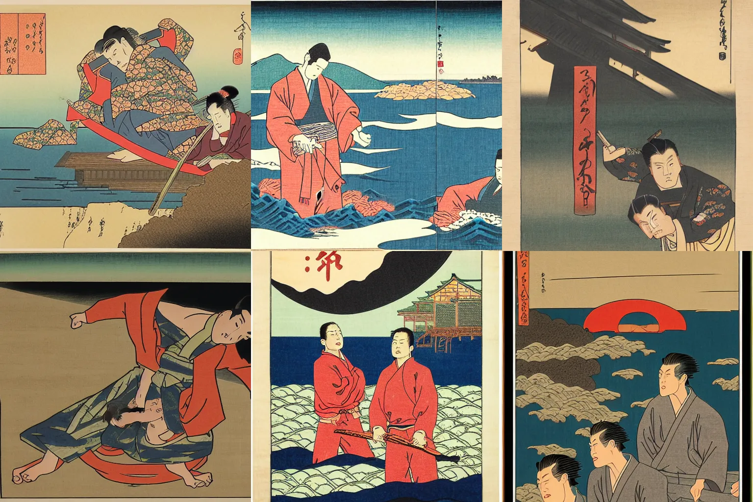 Prompt: ukiyo-e print of a scene from The Shawshank Redemption