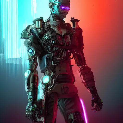 Image similar to cyberpunk cyborg, super detailed, 8k, colorful palette, realistic, Artstation, 3D, Unreal Engine 5