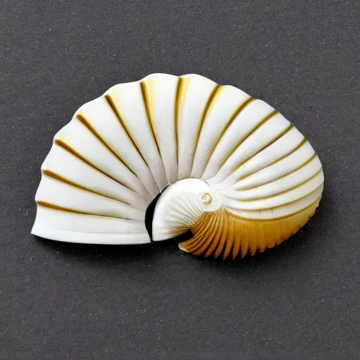 Prompt: nautilus pompilius shell white stone, golden rule