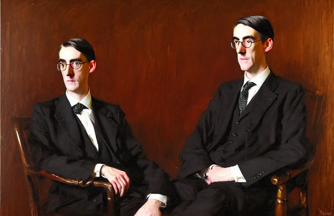 Image similar to portrait of jacob rees - mogg!!!!!!!!!!!!!!!!!!!!!!!!!!!, detailed face, detailed painting,, epic lighting, by ilya repin, phil hale and kent williams