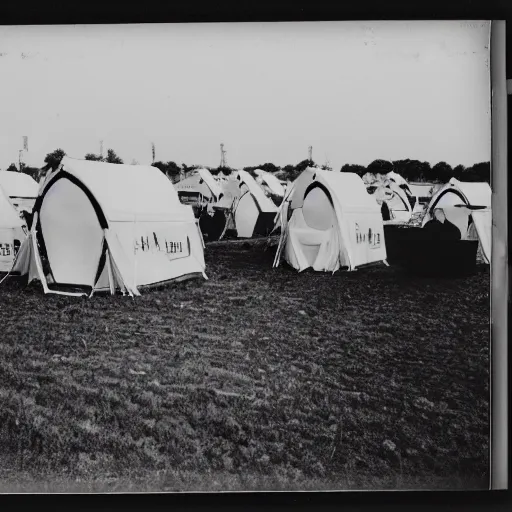 Prompt: photo polaroid of a sad and lonely child in a white coat and barefoot stands in the middle from behind the camera many big tents of field hospitals, pandemic, covid, loneliness, black and white ,photorealistic, 35mm film, by Adolphe de Meyer