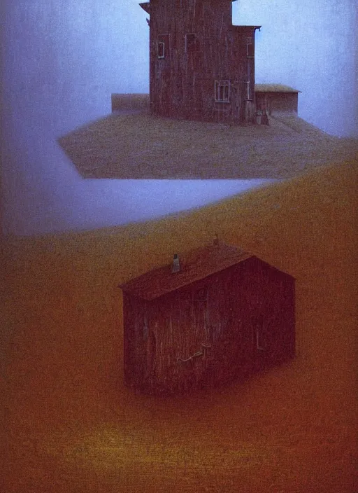 Image similar to mountain cabin by beksinski and salvadore dali