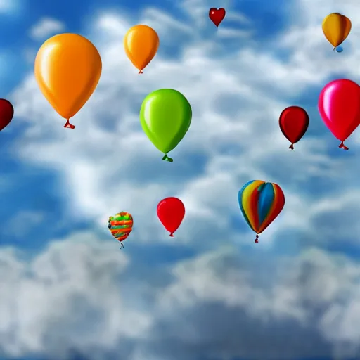 Image similar to a lot of birthday balloons floating in the clouds