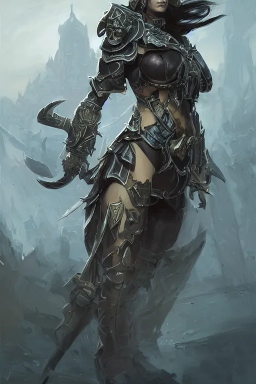 Prompt: a finely detailed portrait of an attractive woman clothed in battle armor, olive skin, long dark hair, beautiful bone structure, symmetrical facial features, intricate, elegant, digital painting, trending on Artstation, concept art, smooth, sharp focus, illustration, from World of Warcraft, by Ruan Jia and Mandy Jurgens and Artgerm and william-adolphe bouguerea, award winning