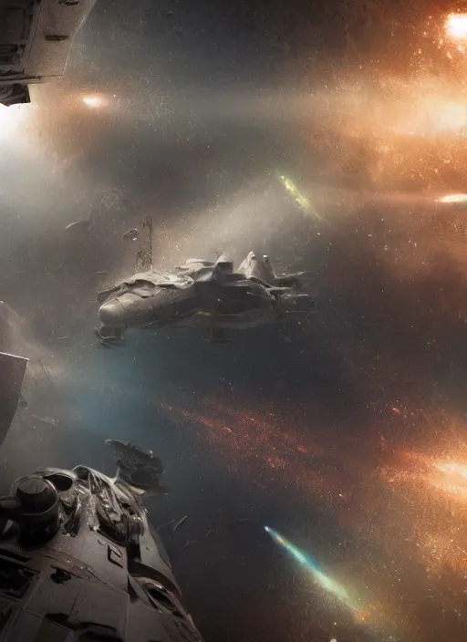 Image similar to concept art by craig mullins infrared complex and hyperdetailed astronauts hugging in futuristic dark and empty spaceship underwater. reflection and dispersion materials. rays and dispersion of light. volumetric light. 5 0 mm, f / 3 2. noise film photo. flash photography. unreal engine 4, octane render. interstellar poster. dramatic light.