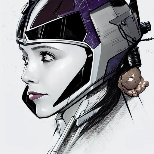 Image similar to a portrait of a stunning beautiful elite elizabeth olsen gundam pilot, with an intricate, detailed, urban inspired hiphop afro futuristic helmet, vector behance hd jesper ejsing, rhads, makoto shinkai, lois van baarle, ilya kuvshinov, rossdraws, hd, 3 2 k, ilya kuvshinov, gustav klimt