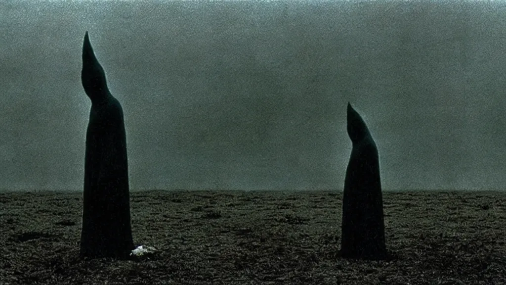 Image similar to the strange creature was sad, for they could not speak, film still from the movie directed by christopher nolan and david cronenberg with art direction by zdzisław beksinski and dr. seuss