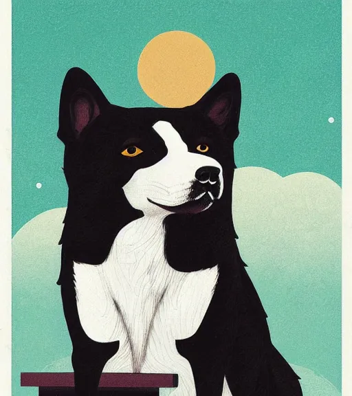 Image similar to black shiba sitting on black shiba by sachin teng, okami, hasui kawase