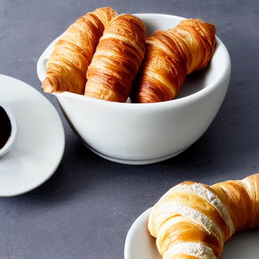 Image similar to croissants in a ceramic bowl