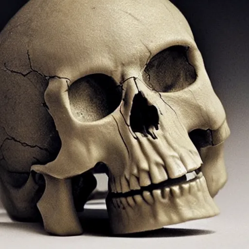 Image similar to d 2 0 merged with a skull, realistic photography, high detailed