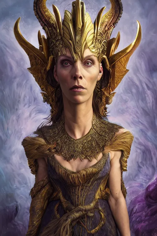 Image similar to A fantasy book style portrait painting of a hybrid, Toni Collette, Anya_Taylor-Joy, Cory Chase, as a Mystical Valkyrie, Anubis-Reptilian, Atlantean Warrior, François Boucher, Oil Painting, unreal 5, DAZ, hyperrealistic, octane render, Regal, Refined, Detailed Digital Art, RPG portrait, William-Adolphe Bouguereau, Michael Cheval, Walt Disney (1937), Steampunk, Volumetric Golden dappled dynamic lighting, Highly Detailed, Cinematic Lighting, Unreal Engine, 8k, HD