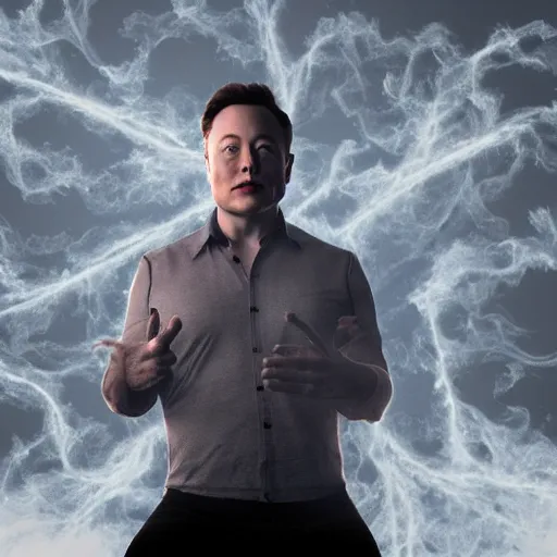 Prompt: elon musk made of smoke simulation made of smoke simulation made of smoke simulation smoke particles octane render houdini mesh emitting particles